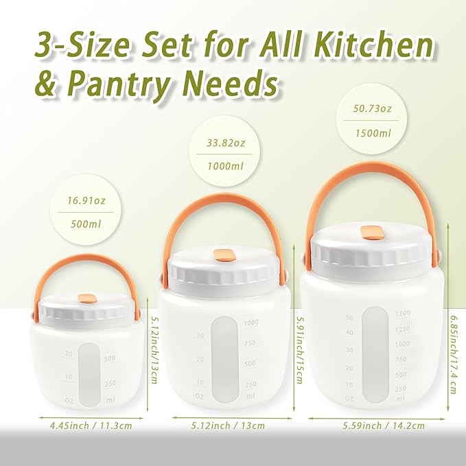Airtight Silicone Food Storage Containers Set - Leakproof Food Canister Jars with Vent Lid, Handle for Outdoor, Collapsible Reusable Kitchen Pantry Organization Canisters, Dishwash Micro Safe,3 Pack