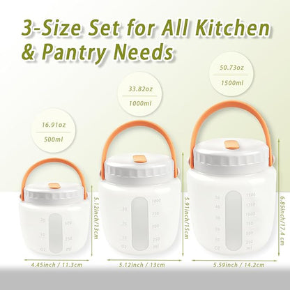 Airtight Silicone Food Storage Containers Set - Leakproof Food Canister Jars with Vent Lid, Handle for Outdoor, Collapsible Reusable Kitchen Pantry Organization Canisters, Dishwash Micro Safe,3 Pack