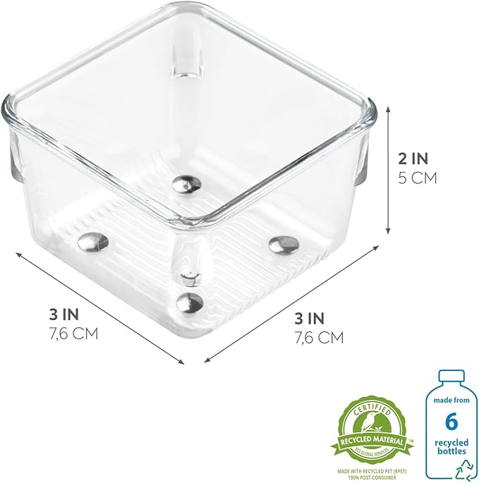 iDesign Linus Kitchen Drawer Organizer for Utensils, Tools, Gadgets - 3" x 3" x 2", Clear