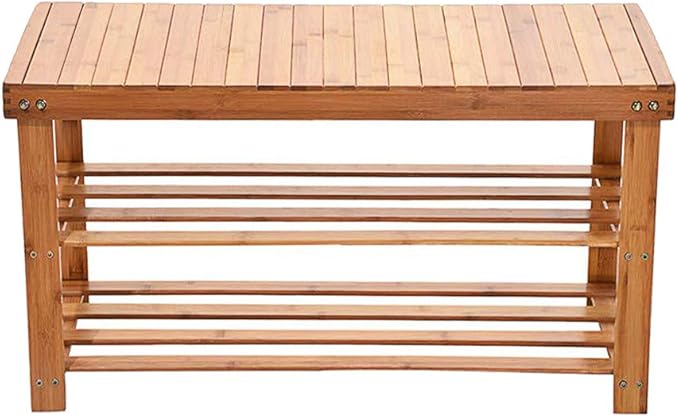 Bamboo Shoe Rack Bench 3-Tier Free Standing Wood Shoe Storage Organizer Shelf Holder Home Entryway Hallway Furniture Eco-Friendly Large Size: 34.6" L x11.1 W x 17.7" H (100% Natural Bamboo)