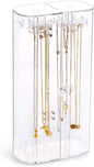 Spinning Tubular Acrylic Jewelry Storage Holder, Rotating Organizer - 24 Hooks for Dressing Table, Cosmetic Stations, Dresser, Bathroom Vanity Countertop - Holds Necklaces, Bracelets Clear