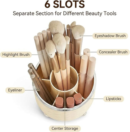 White Makeup Brush Holder Organizer,360° Rotating Makeup Brush Organizer,5 Slot Make up Brushes Cup for Cosmetics, Nail Polish, Art Supply, Bathroom Vanity Desktop Organizer