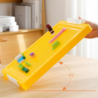 Building Block Organizer Bin, Plastic Double Layer Brick Storage Box with Building Baseplate, Stackable Art Crafts Container with Removable Divided Tray for Home, Office