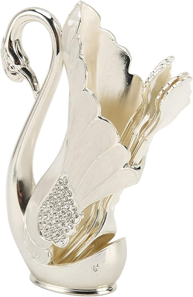 Decorative Swan Flatware Holder Organizer Set for Spoons, Forks, Coffee Stirring, Dessert Cutlery, Kitchen Counter Display