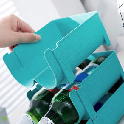 TOPINCN Cans Storage Rack Practical Plastic Stackable Wine Beer Bottle Holder Refrigerator Canned Beverage Organizer Shelf(Blue)