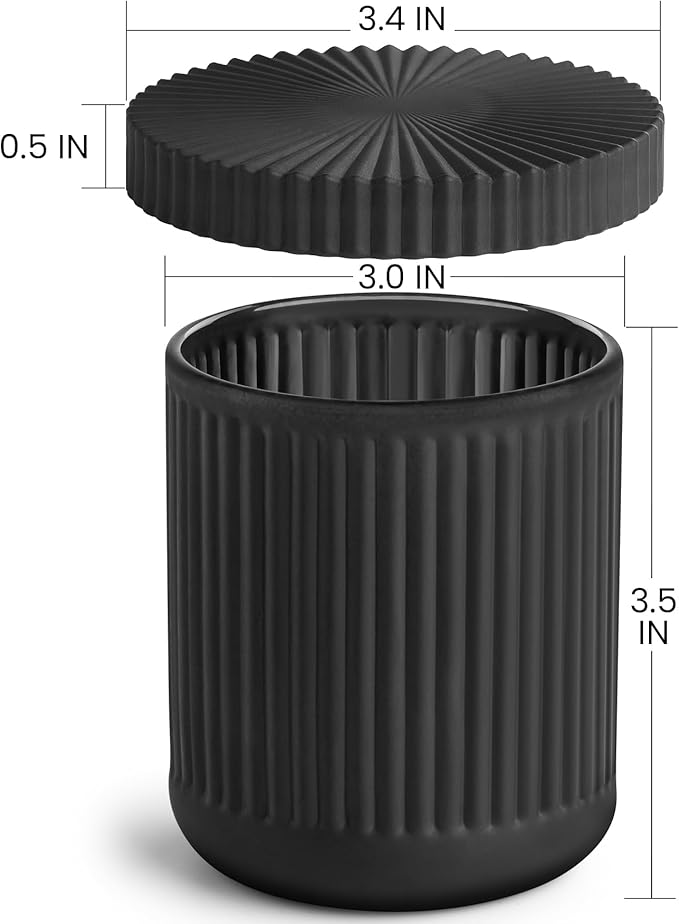 2 Pack Qtip Holder - Apothecary Jars with Lids, Bathroom Organizers and Storage Canister for Cotton Balls,Swabs,Floss Picks,Hair Ties,Clear Glass Vintage Bathroom Decor Jar Set (Black)