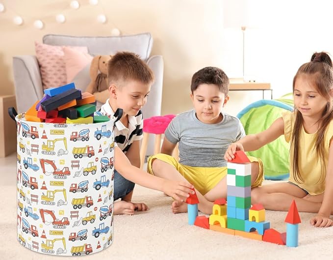 Kids Laundry Basket Baby Hamper for Nursery Boy Kids Hamper Cute Kids Toys Storage Bin Organizer Engineering Vehicle Room Decor for Home(Engineering Vehicle)
