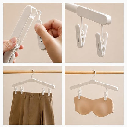 6 Pack Foldable Travel Hangers with 12 Clips, Portable Collapsible Clothes Hanger for Travel, Cruise, Hotel, Camping, Dorm, Space Saving Laundry Solution for Small Spaces (White)