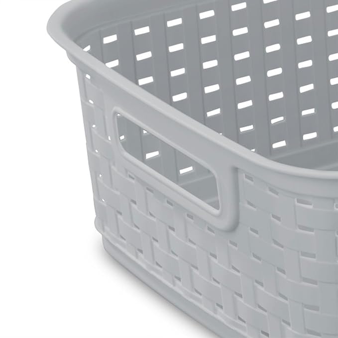 Sterilite Short Plastic Weave Storage Basket, Bin Organization for Countertops, Tabletops, and Shelves for Crafts, Jewelry, Gray, 6-Pack