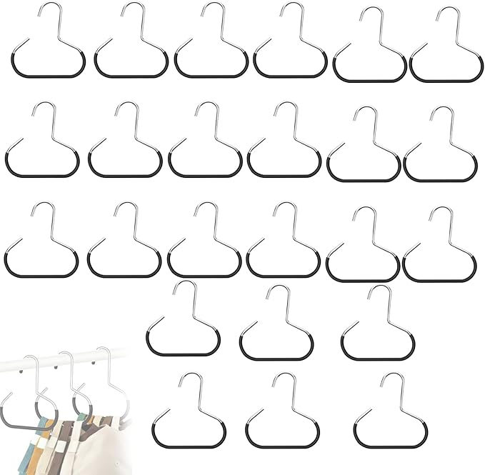Durable Steel Hangers: Maximize Closet Space with Versatile Storage, Stainless Steel Hat Hangers for Closet, Hat Rack Hats Holder for Baseball Caps, Scarf and Hats Organizer (Black,24 PCS)