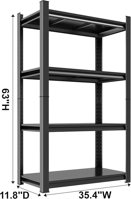 Kitchen Shelves Storage Heavy Duty 4-Tier Adjustable Shelving,Utility Metal Storage Shelf Rack Unit,Free Standing Organization for Kitchen, Pantry, Warehouse, Black(63" H*35.4" W*13.8" D)