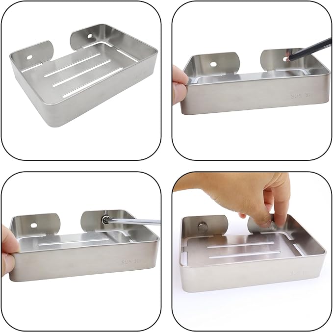 Soap Dish Stainless Steel Silver Soap Dish Holder Wall Mounted Shower Soap Holder with Screws, Sturdy Soap Dish for Bar Soap Stylish Soap Dish Holder (Medium, Silver)