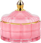 ALAMHI Glass Candy Dish Decorative Bowl, Apothecary Jars with Lids Bathroom Glass Jars for Cotton Ball or Cotton Swab Jewelry Storage Boxes with Lids, Crystal Pink Gifts for Women
