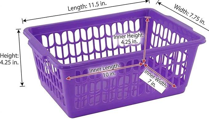 YBM HOME Plastic Perforated Storage Basket Bin Office Drawer, Shelf Desktop Countertop Tray Organizer 32-1188 (12, Purple)
