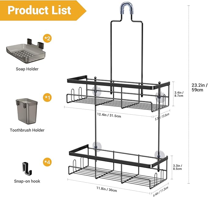 AKTECKE Shower Caddy Hanging Bathroom Organizer: Rustproof Shelf for Inside Shower - No Drilling Racks Over Showerhead - Bath Shelves for Shampoo Soap