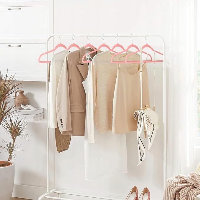 Stormix 36 Pack Velvet Hangers, 17.3 x 8.9 Inches Clothes Hangers, Non Slip Dresses Hangers with Shoulder Notches for Adult Pink