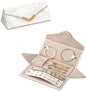 2-in-1 Travel Jewelry and Glasses Organizer, Foldable Case for Necklaces, Earrings, Rings, Bracelets, Pink Marble (White)