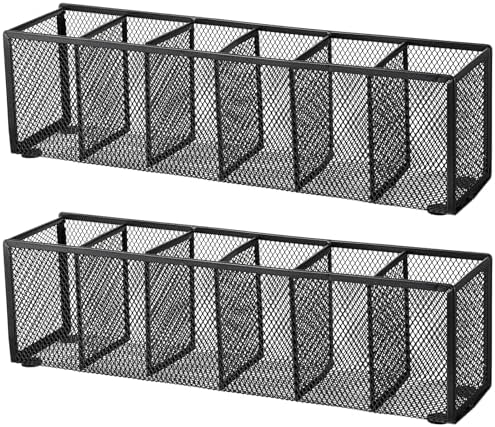 2 Pcs Mesh Desk Organizer Metal Mesh Pen Holder 6 Compartments Desktop Stationery Pencil Caddy Organizer Basket for Home School Classroom Teachers by Unknown