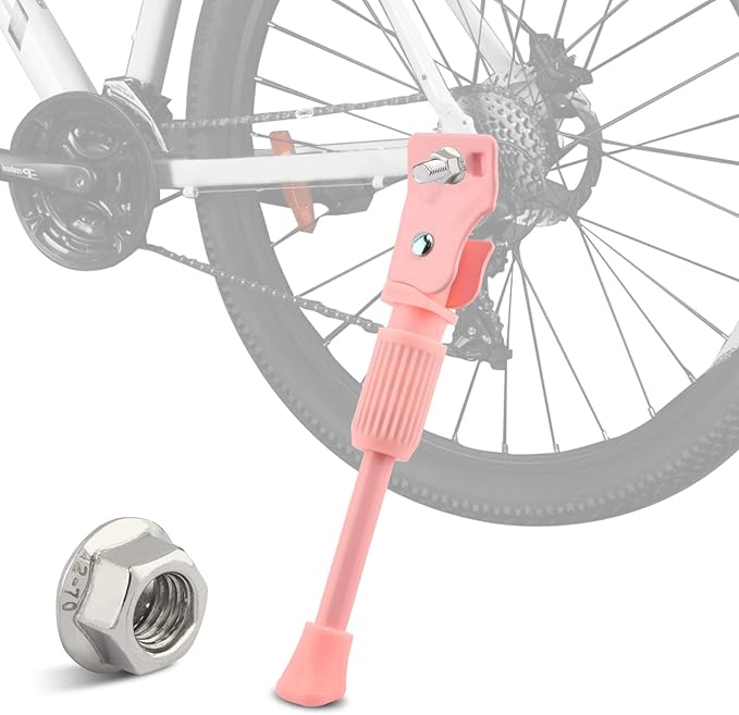 Bike Kickstand, Aluminum Alloy Bicycl-e Kickstand for 16 Inch Wheel Wheel Children's Bicycl-e,Single-Side Kick Stand Rear Mount Bikes Support Racks for Girls and Boys Bike(Pink)(Pink)