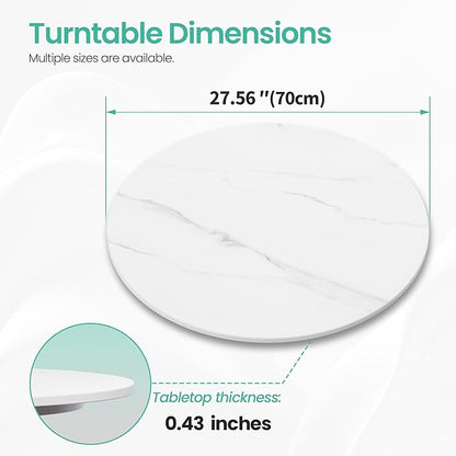 27.6" Lazy Susan Turntable – 360° Sinteredstone Silent Anti-Slip Turntable, Table Top Centerpiece for Kitchen, Pantry, Spice Rack, Refrigerator & Dining Table, White