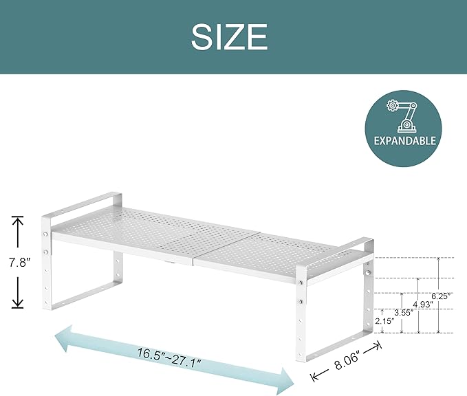 Expandable Shoe Rack Heavy-Duty Closet Organizer Adjustable Shelf Stackable Metal Framework for Entryway, Garage,RV,Pantry,Cabinet(Medium,1 Pack/White)