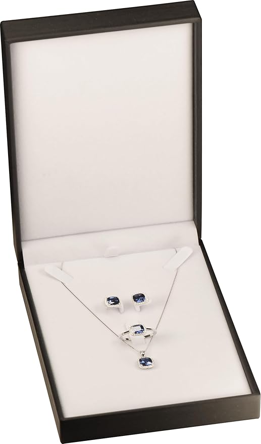 Necklace Pendant Earring and Ring Sets Gift Box for Engagement, Wedding... Luxury Soft Touch PU Leather Material Necklace Earring Jewelry Set Box Size 4.5"(W)*6.3(D)*1.57〞(H) (Black)