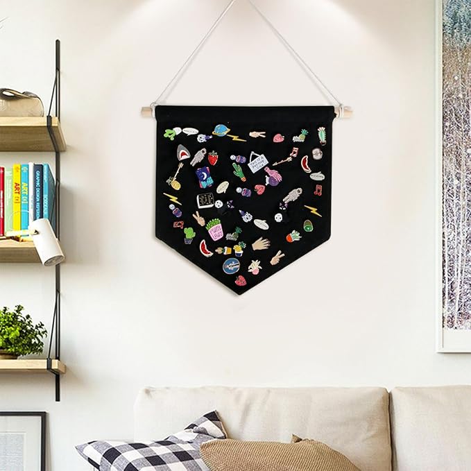 Enamel Pin Wall Display Banner Holder, Blank Canvas Banner Wall Hanging Brooch Jewelry Storage Case Display Storage Set for Pin and Brooch Collections (Black A)