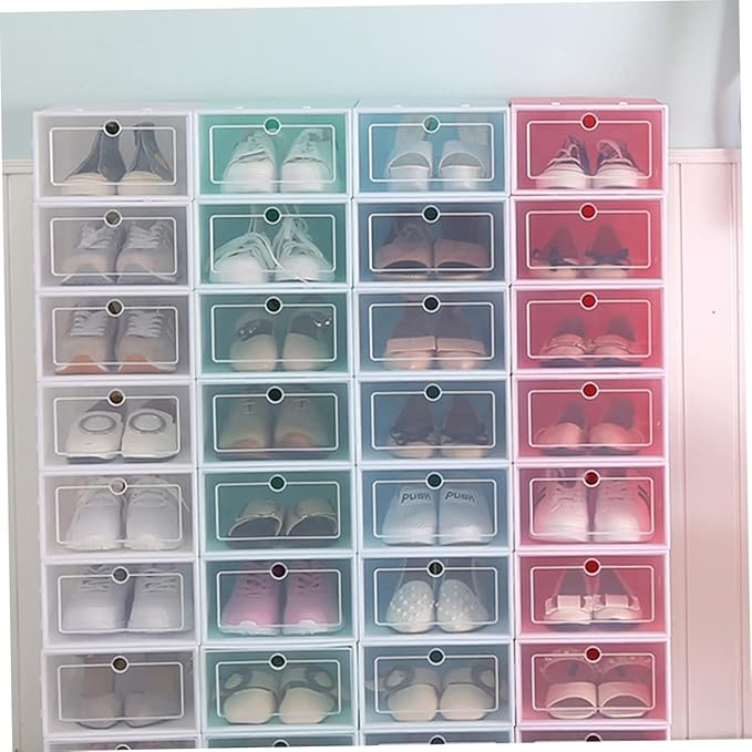 6PCS Transparent Stackable Shoe Storage Boxes with Thickened Plastic S Pink Organizer for Sneakers Shoe Containers for Closet and Entryway Storage