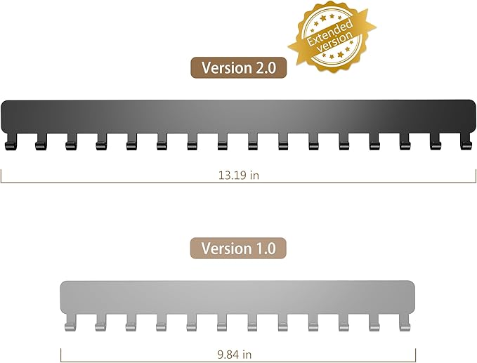 Bussdis Necklace Holder - Extended Hanging Jewelry Organizer, Self-Adhesive, Wall Mount, 2 Pack, Black