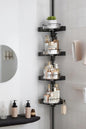 shuang qing 360° Rotating Corner Shower Caddy Tension Pole Organizer - 4-Tier Adjustable Rustproof Metal Pole, Plastic Shelves with Safety Guardrail, Bathroom Storage for Shower & Bathtub(Black)