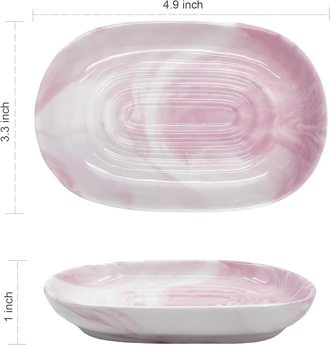 Ceramic Marble Pattern Soap Dish, Textured Raised Soap Saver Tray for Shower Bathroom Kitchen Sink Vanity, Easy to Clean Multi-Use Holder for Bar Soap Jewelry Rings Keys, Red (1 Pack)