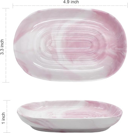 Ceramic Marble Pattern Soap Dish, Textured Raised Soap Saver Tray for Shower Bathroom Kitchen Sink Vanity, Easy to Clean Multi-Use Holder for Bar Soap Jewelry Rings Keys, Red (1 Pack)