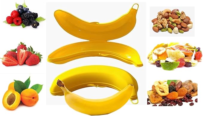Banana Keeper On The Go Outdoor Travel Case BPA-Free Fruit Protector Portable Banana Holder Cute Carrier Storage Box 2 Pack Yellow (Banana Keeper)