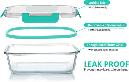 MCIRCO 8-Pack 30 oz Glass Meal Prep Containers - Airtight Glass Lunch Containers with Lids, Microwave, Oven, Freezer & Dishwasher Safe, Green