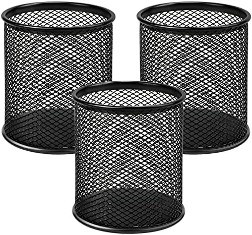 MaxGear Pen Holder for Desk 3 Pack,Mesh Metal, Non-Slip EVA Pad, 3.7’’ Tall by MaxGear