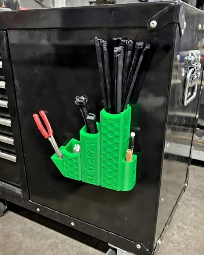 ZipStation Pro Zip Tie Organizer – 3 Tier Holder with Cutter Slot & Pen Storage – Magnetic Toolbox Organizer (Lime Green)