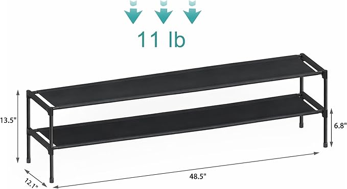 HITHIM 2 Tier Long Shoe Rack for Closet, Screw Fastened Plastic Connector Shoe Storage Organizer, Non-Woven Fabric Metal Shoe Shelf, Holds 18-21 Pairs for Front Door Entrance, 48.5"x12.1"x17.8"