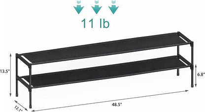 HITHIM 2 Tier Long Shoe Rack for Closet, Screw Fastened Plastic Connector Shoe Storage Organizer, Non-Woven Fabric Metal Shoe Shelf, Holds 18-21 Pairs for Front Door Entrance, 48.5"x12.1"x17.8"