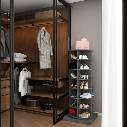 Rotating Shoe Rack Tower, 6-Tier Spinning Shoe Rack, Free Standing 360° Revolving Shoe Organizer Rotating Vertical Shoe Rack Can Hold 24 Pairs of Shoes for Entryway Living Room Hallway
