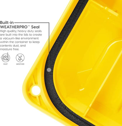 IRIS USA WeatherPro 21 Gallon Lockable Storage Bins with Lids, 4 Pack - Made in USA, Heavy Duty, Stackable Containers, Garage Organizing Tubs, Rugged Sturdy Equipment Utility Box - Black/Yellow