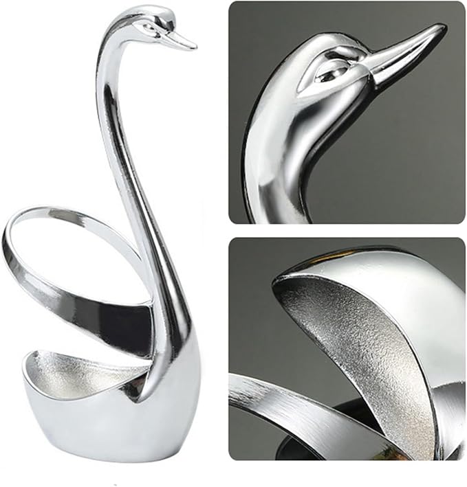 AYNEFY Coffee Spoons Swan Base Holder, Zinc Alloy Swan Decorative Flatware Stand Household Cutlery Rack Tableware Storage Racks for Home Bar Restaurant Hotel