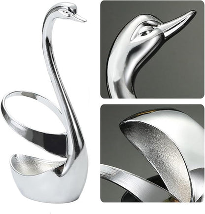 AYNEFY Coffee Spoons Swan Base Holder, Zinc Alloy Swan Decorative Flatware Stand Household Cutlery Rack Tableware Storage Racks for Home Bar Restaurant Hotel
