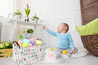 Rectangular Easter baskets , Kids Easter Basket Organizer.Cute Storage Basket with Handles.Boys and Girls,Easter Bunny Eggs Decor,Books,Easter Gifts . (Easter bunny eggs)