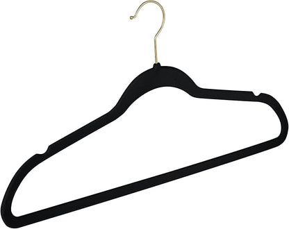 Simplify Slim Velvet Gold Hook Clothes Hangers 75 Pack | Non-Slip | Shirts | Suit | Pants | Dresses | Garments | Closet Storage & Organization | Durable | Black