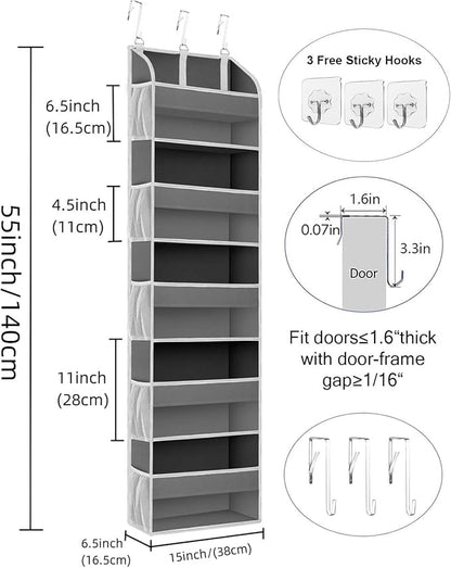 TAHAVICE 2 Pack Over The Door Storage Organizer with 5 Pockets 10 Mesh Side Pockets, 44 lbs Weight Capacity Door Hanging Organizers and Storage for Bedroom,Bathroom,Nursery,Pantry,Dorm(Dark Gray)