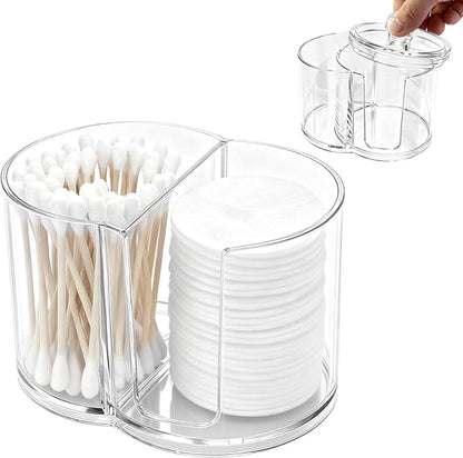 2- Grid Q-tip Holder for Bathroom, Cotton Swab Holder with Removable Dustproof Lid for Cotton Swabs, Rounds, Balls(COLOR:Transparent)