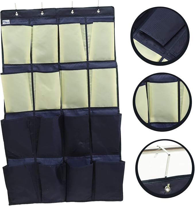 GLEAVI Hanging Door Shoe Organizer Over the Door Shoe Rack for Closet Storage Oxford Cloth Shoe Holder for Shoes and Gadgets in Blue and Yellow