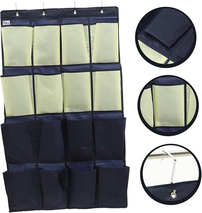 GLEAVI Hanging Door Shoe Organizer Over the Door Shoe Rack for Closet Storage Oxford Cloth Shoe Holder for Shoes and Gadgets in Blue and Yellow