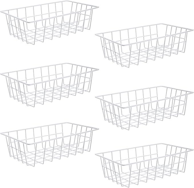 Orgneas Freezer Organizer Bins Metal Wire Storage Baskets for Upright Refrigerator Chest Freezer, Kitchen Pantry Storage and Organization for Fruit Vegetable Soda Cans Toys and Snacks, Set of 6