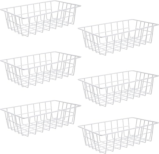Orgneas Freezer Organizer Bins Metal Wire Storage Baskets for Upright Refrigerator Chest Freezer, Kitchen Pantry Storage and Organization for Fruit Vegetable Soda Cans Toys and Snacks, Set of 6